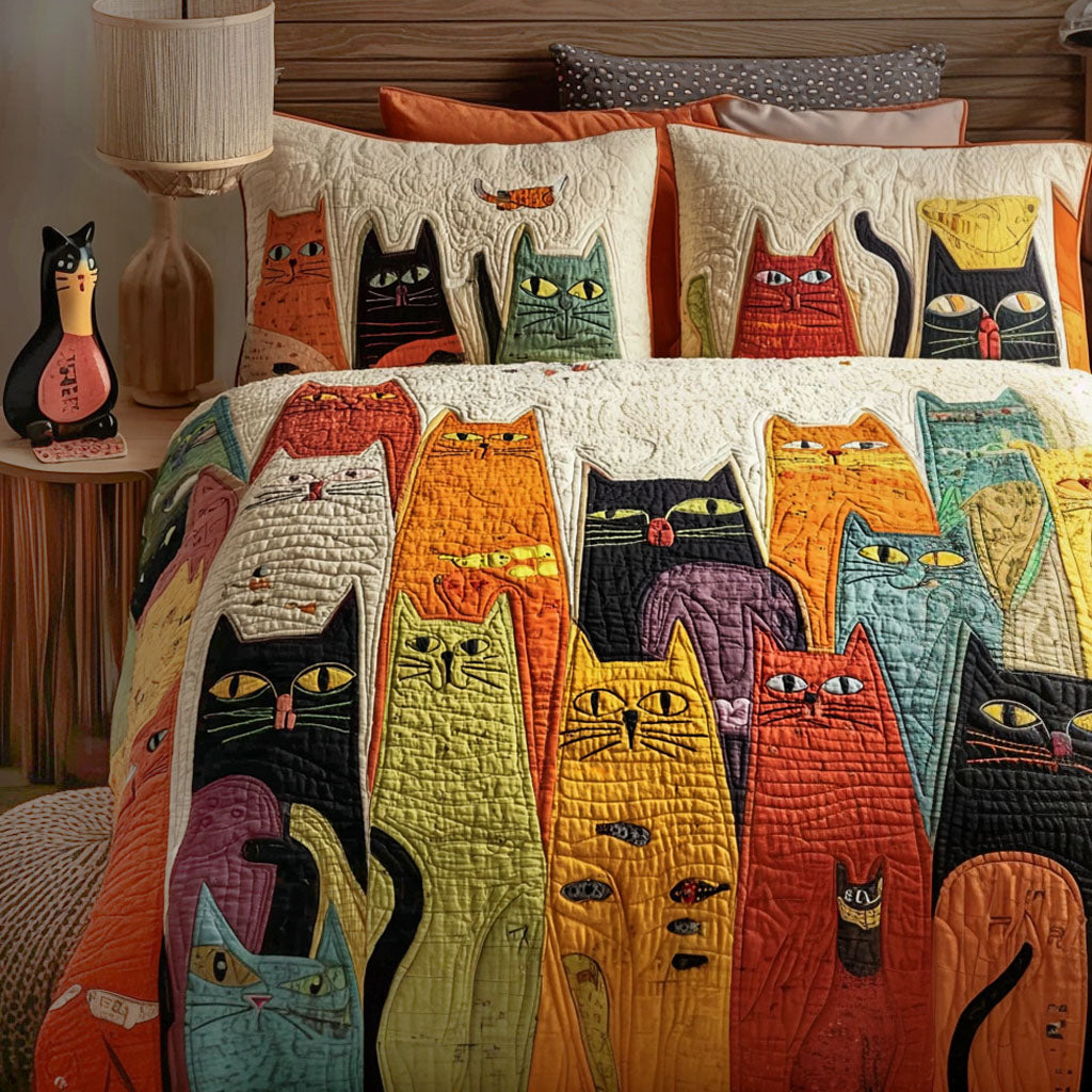 Curious Whiskers 3-Piece Quilted Bedding Set - Single (59" x 70")