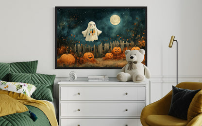Cute Ghost and Pumpkins Farmhouse Halloween Wall Art