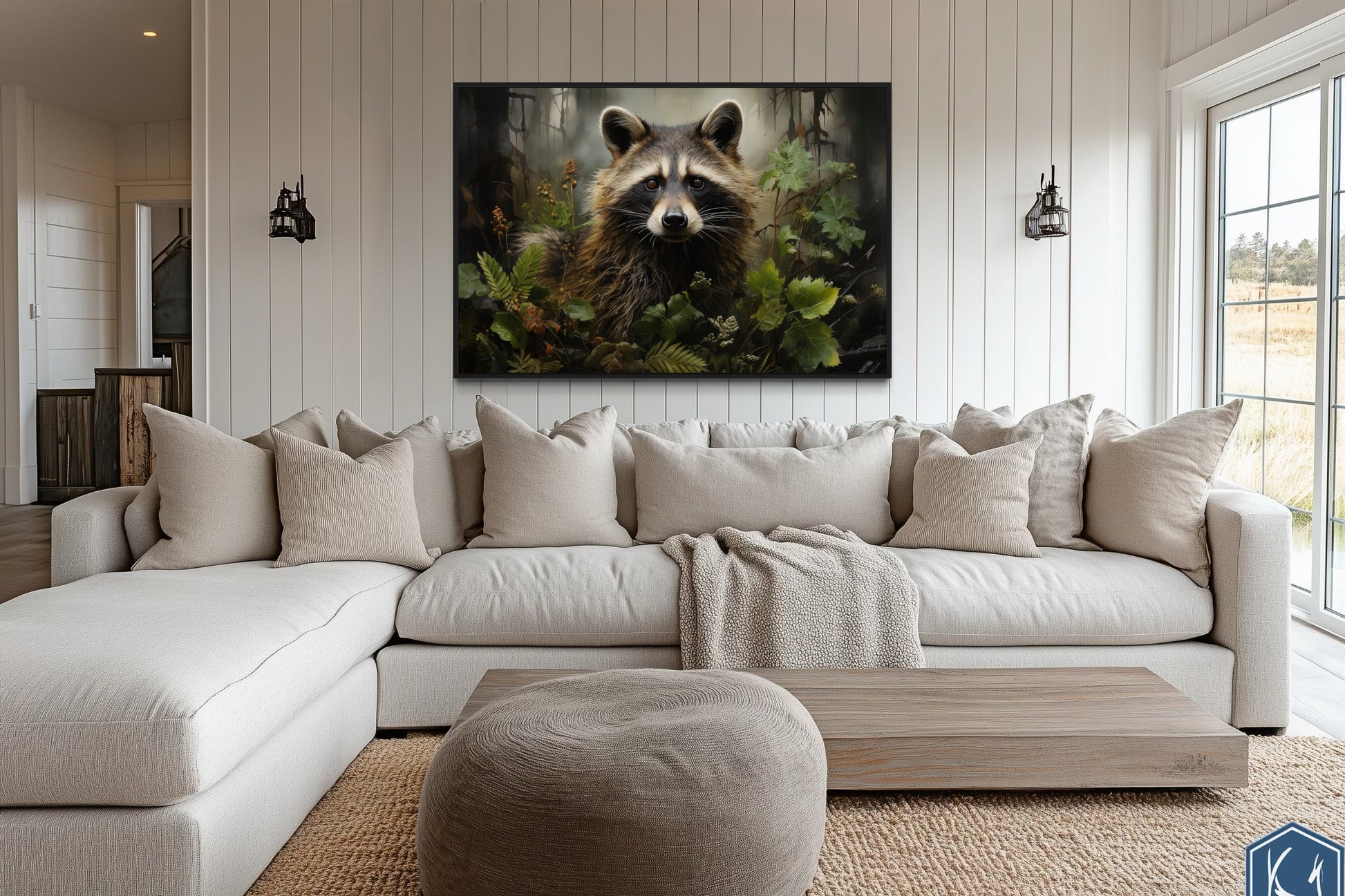 Cute Raccoon In The Forest Framed Canvas Wall Art For Cabin Wall Decor