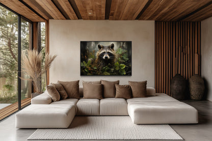 Cute Raccoon In The Forest Framed Canvas Wall Art For Cabin Wall Decor