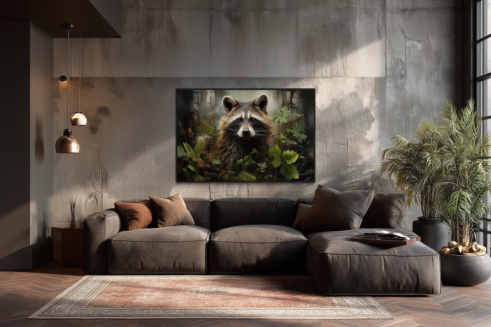 Cute Raccoon In The Forest Framed Canvas Wall Art For Cabin Wall Decor