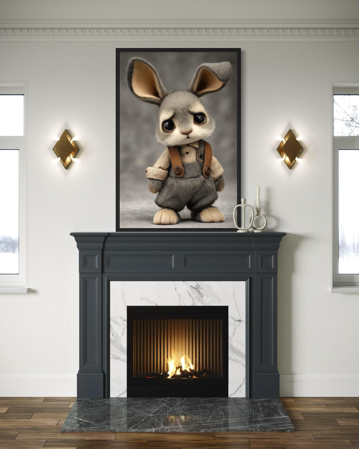 Cute Sad Bunny Canvas Wall Art