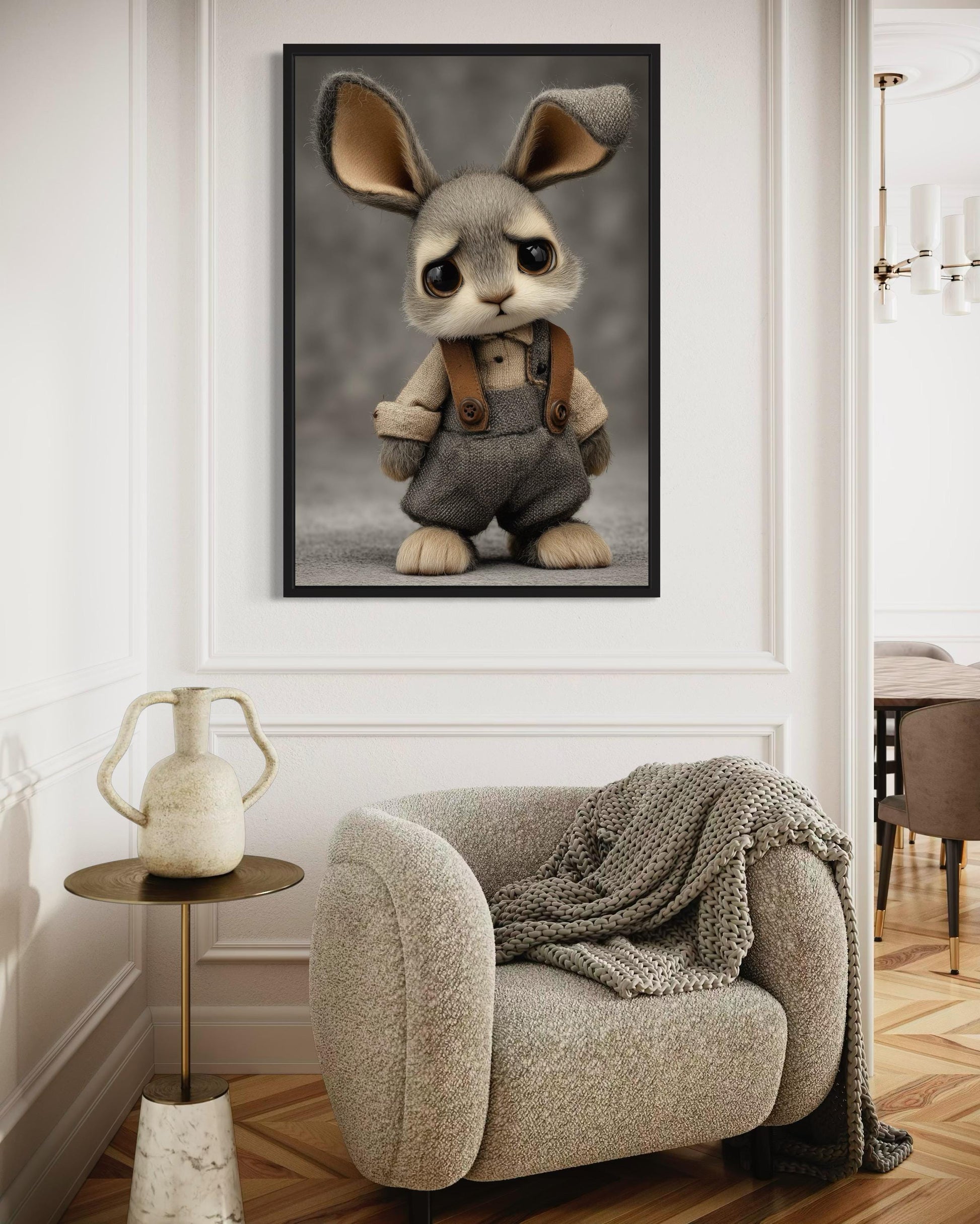 Cute Sad Bunny Canvas Wall Art
