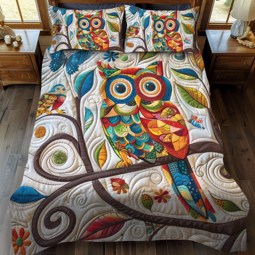 Cute Owl 3-Piece Quilted Bedding Set - Single (59" x 70")