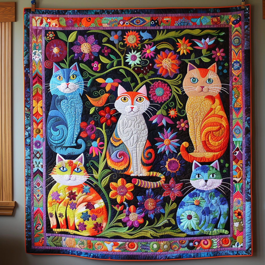 Cute Cat Quilted Blanket - Throw (55" x 60")