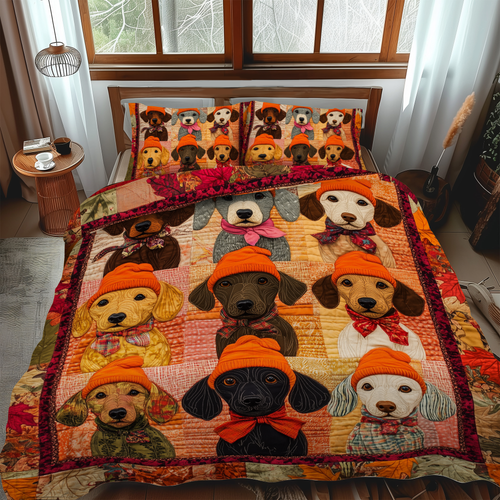 Cute Dachshunds 3-Piece Quilted Bedding Set - Single (59" x 70")