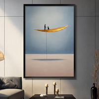 Man Cat Floating Leaf Minimalist Canvas Wall Art
