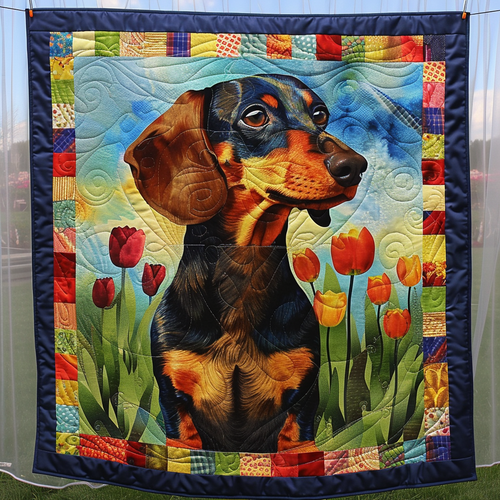 Dachshund Meadow Quilted Blanket - Throw (55" x 60")