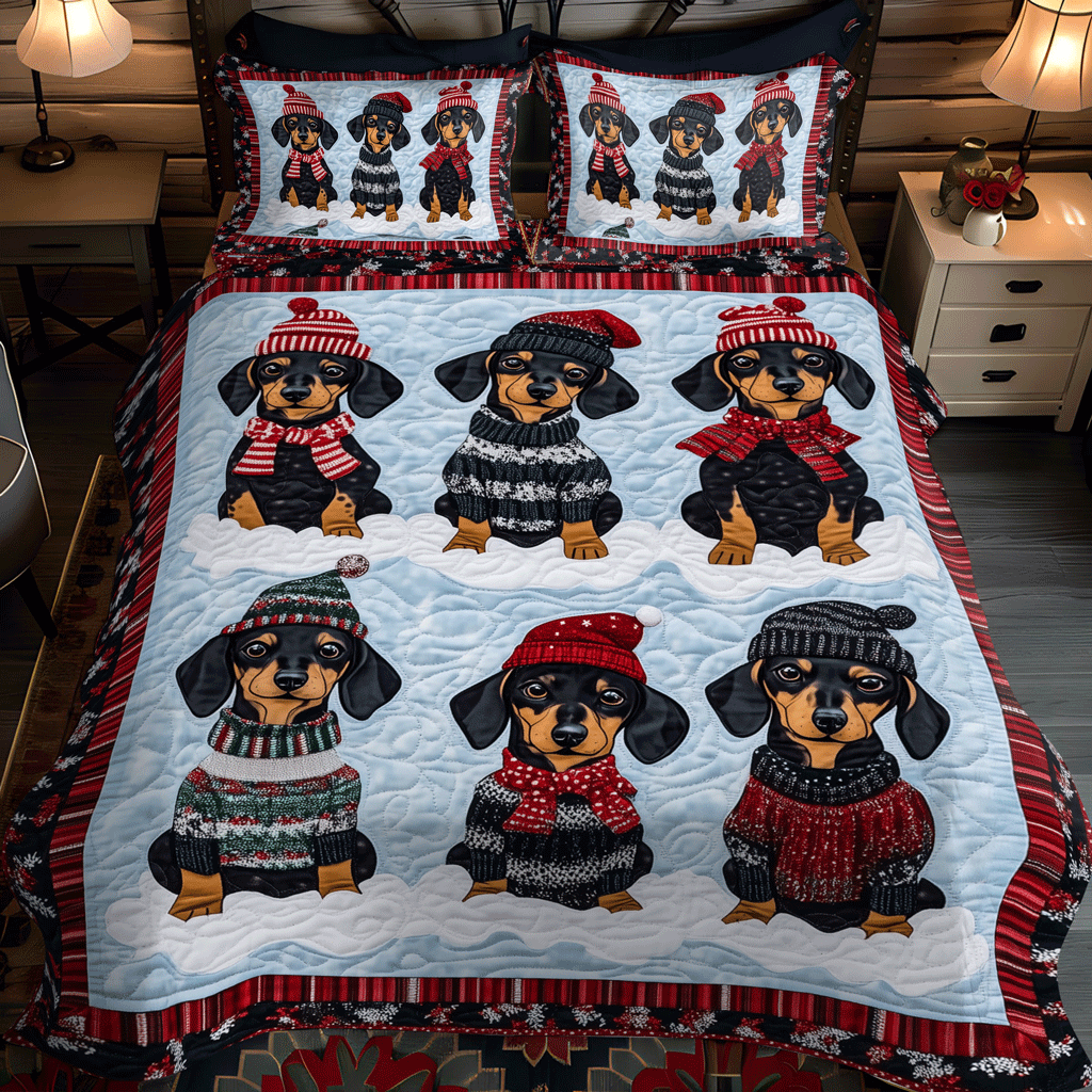 Dachshund Dreams 3-Piece Quilted Bedding Set - Single (59" x 70")