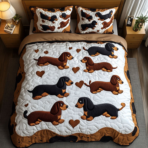 Dachshund Parade 3-Piece Quilted Bedding Set - Single (59" x 70")