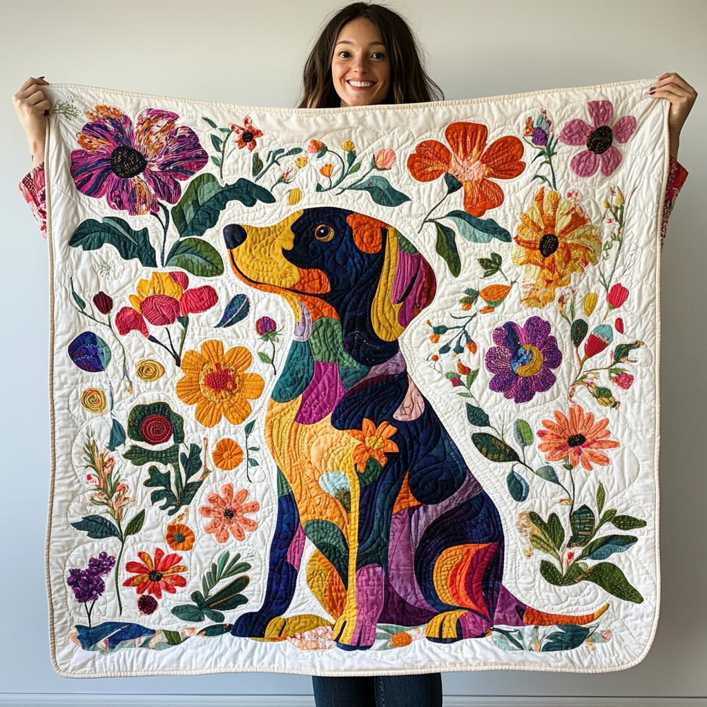 Dachsie Doodles Quilted Blanket - Throw (55" x 60")