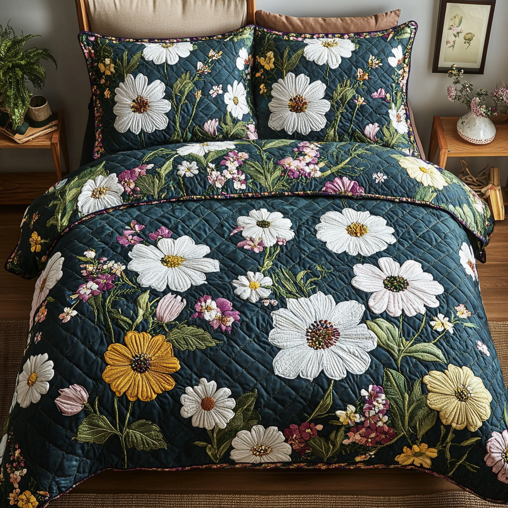 Daisy Field 3-Piece Quilted Bedding Set - Single (59" x 70")