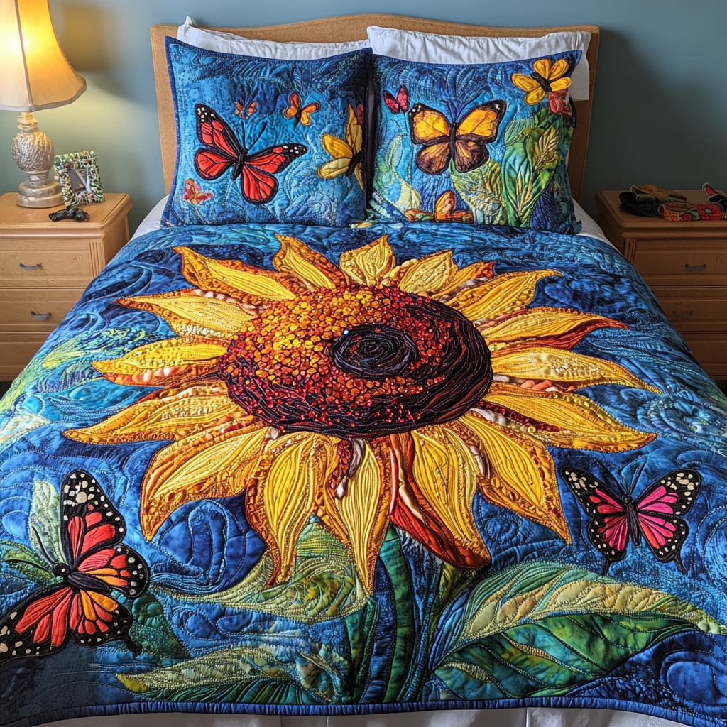 Dancing Sunflowers 3-Piece Quilted Bedding Set - Single (59" x 70")