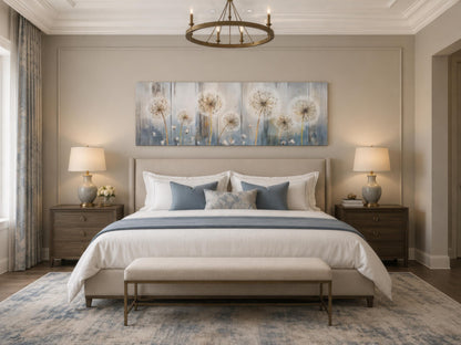 Dandelion Wall Art - Long Horizontal Canvas | Botanical Floral Print, Farmhouse Bedroom Decor