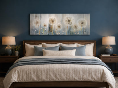 Dandelion Wall Art - Long Horizontal Canvas | Botanical Floral Print, Farmhouse Bedroom Decor