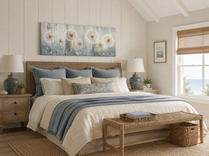 Dandelion Wall Art - Long Horizontal Canvas | Botanical Floral Print, Farmhouse Bedroom Decor