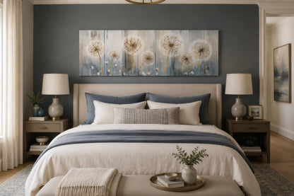 Dandelion Wall Art - Long Horizontal Canvas | Botanical Floral Print, Farmhouse Bedroom Decor