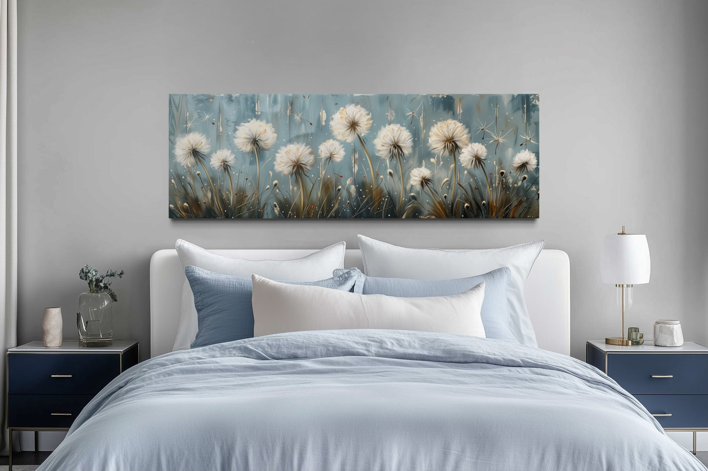 Dandelions Painting On Distressed Wood Horizontal Farmhouse Wall Art