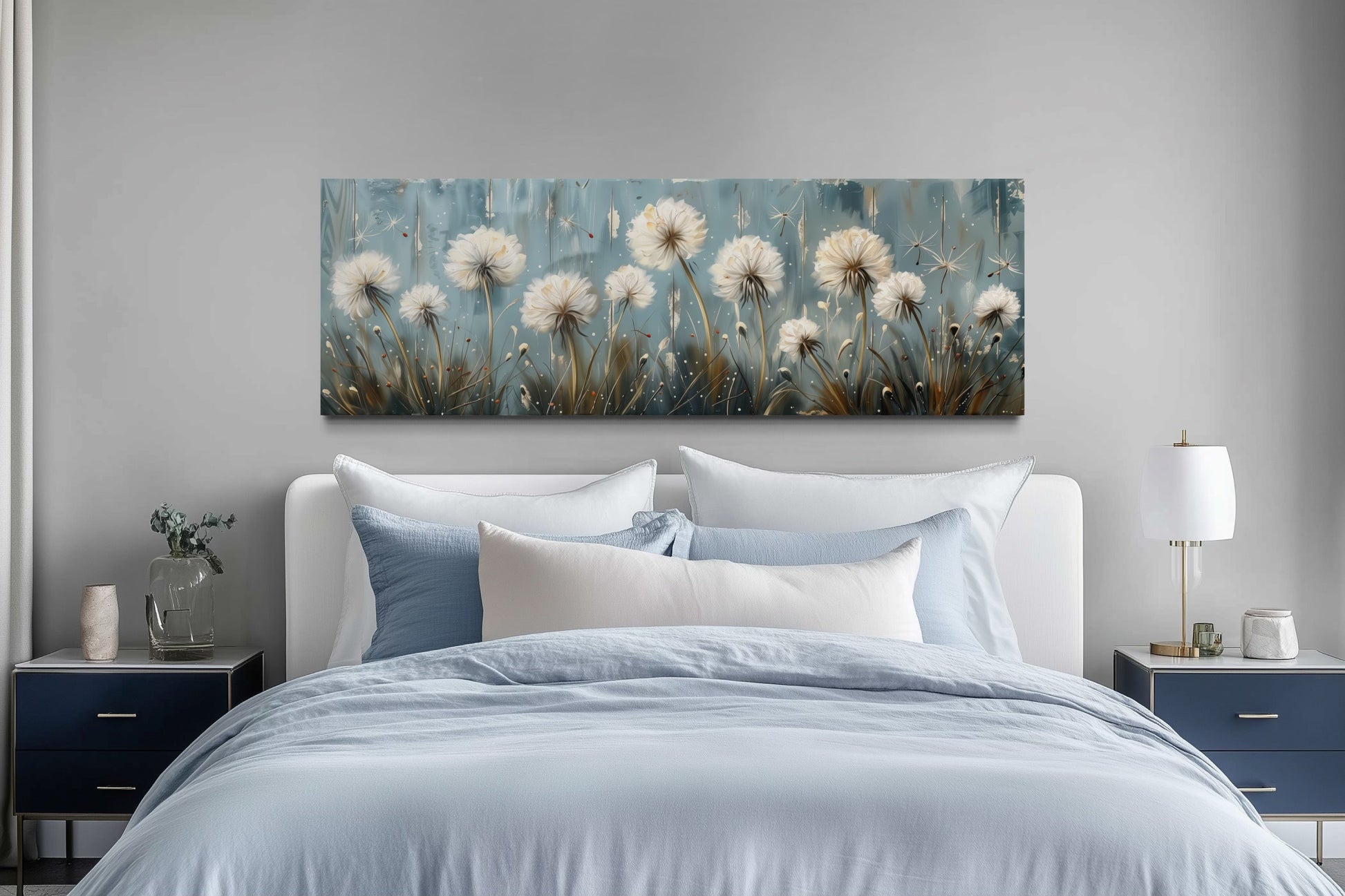 Dandelions Painting On Distressed Wood Horizontal Farmhouse Wall Art
