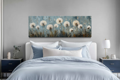 Dandelions Painting On Distressed Wood Horizontal Farmhouse Wall Art