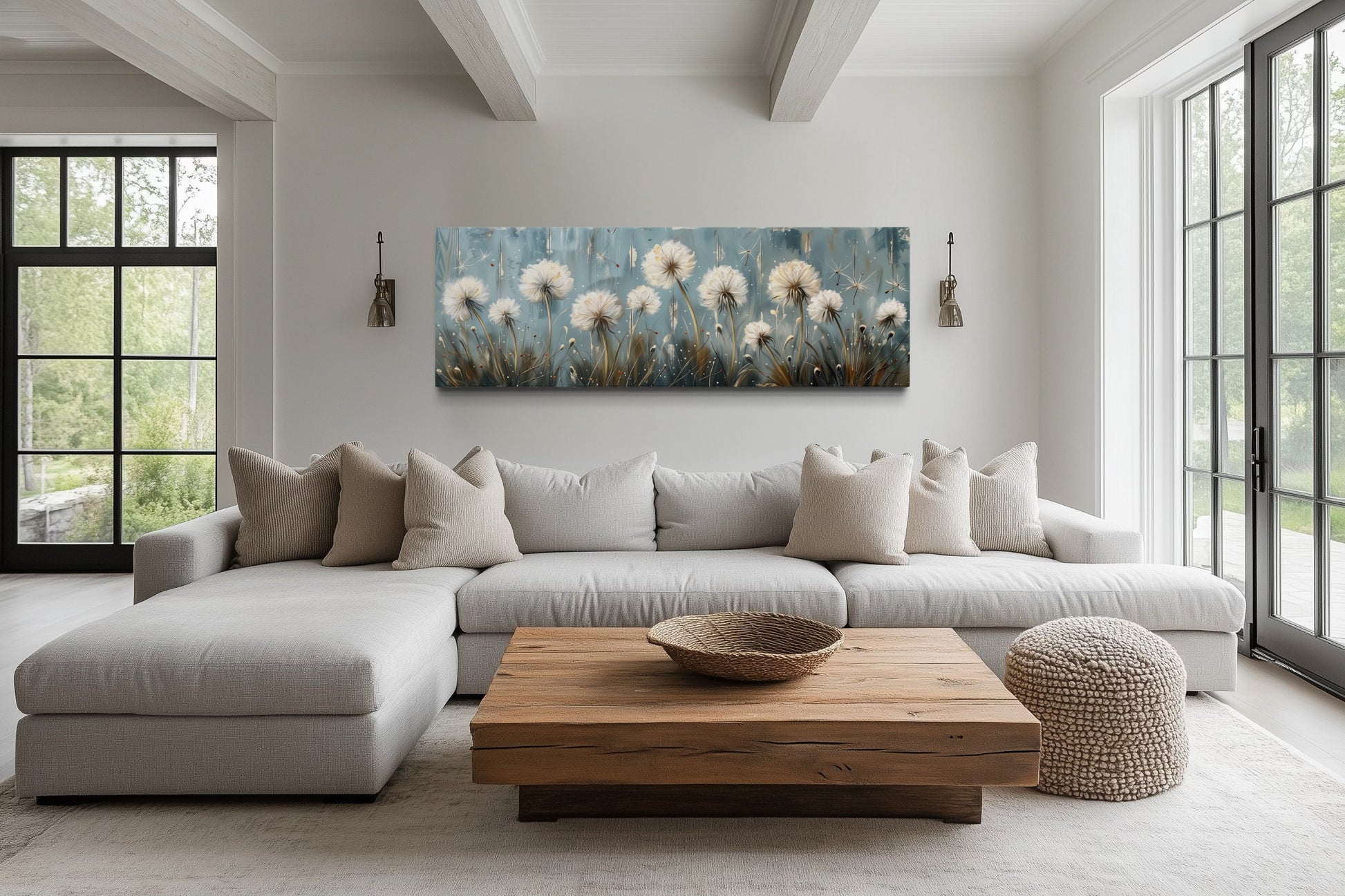 Dandelions Painting On Distressed Wood Horizontal Farmhouse Wall Art