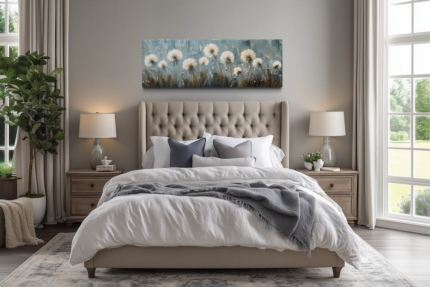 Dandelions Painting On Distressed Wood Horizontal Farmhouse Wall Art