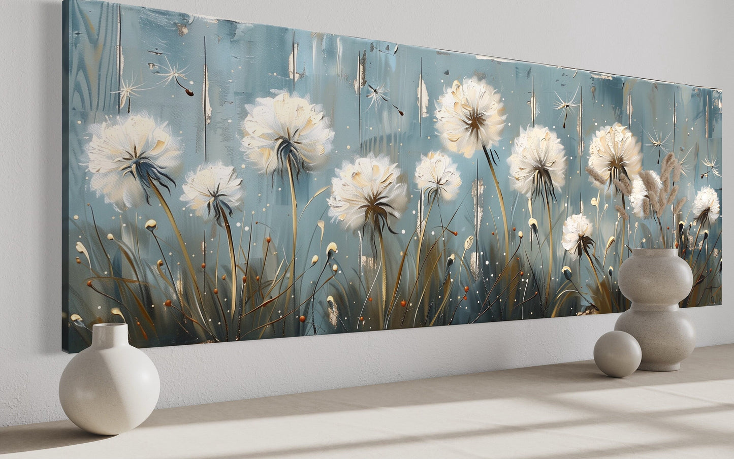 Dandelions Painting On Distressed Wood Horizontal Farmhouse Wall Art