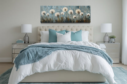 Dandelions Painting On Distressed Wood Horizontal Farmhouse Wall Art
