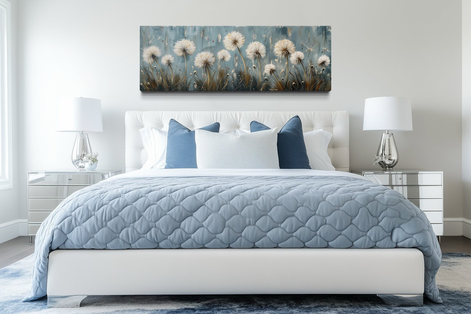 Dandelions Painting On Distressed Wood Horizontal Farmhouse Wall Art