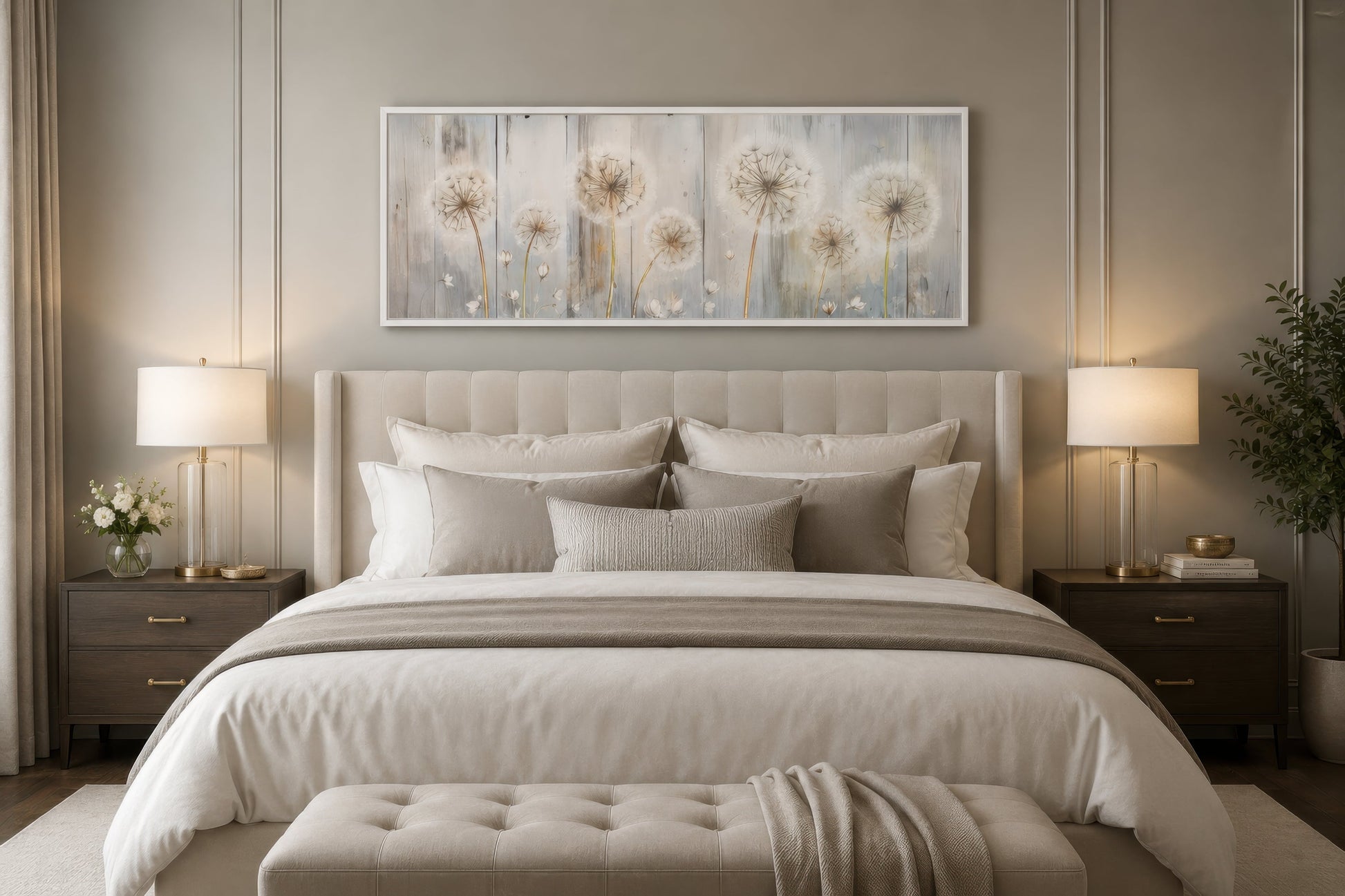 Dandelions Painting On Distressed Wood Horizontal Canvas Wall Art