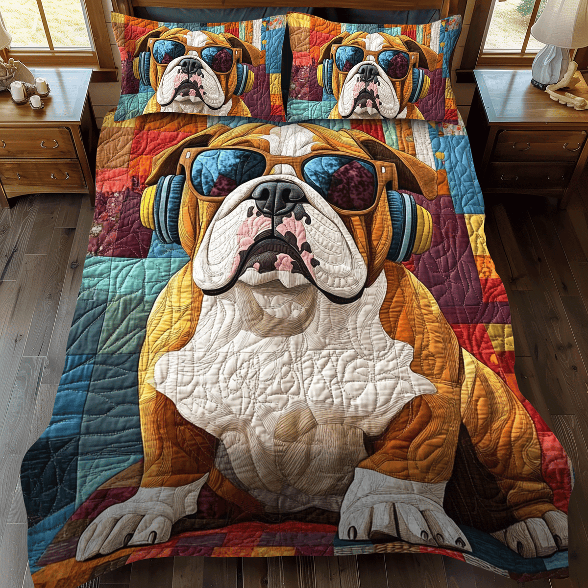 Dapper Bulldog Quilted Bedding Set - Single (59" x 70")