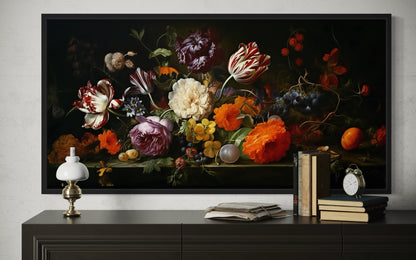 Dark Academia Wall Art – Antique Floral Print Framed Gothic Canvas Decor
