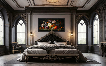 Dark Academia Wall Art – Antique Floral Print Framed Gothic Canvas Decor