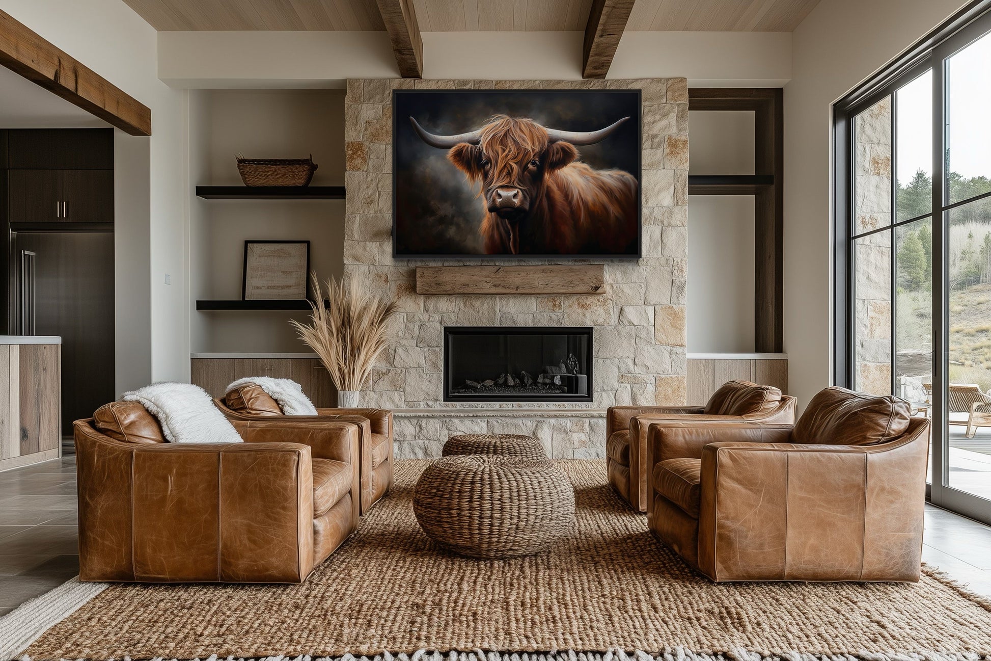 Dark Beautiful Highland Cow Framed Canvas Wall Art