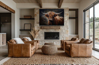 Dark Beautiful Highland Cow Framed Canvas Wall Art