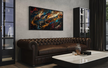 Dark Colorful Electric Guitar Framed Canvas Wall Art, Manly Music Room Decor