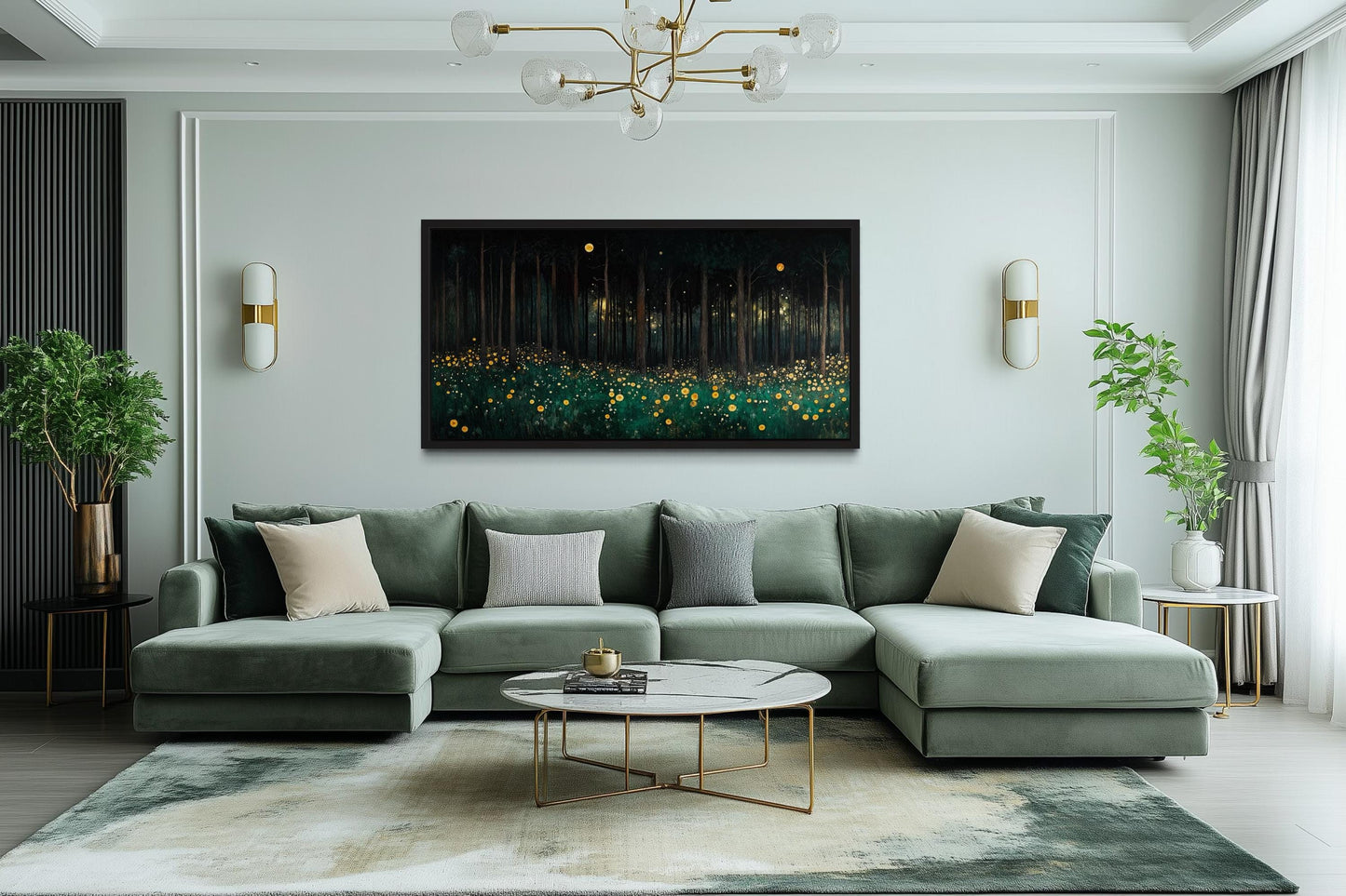 Dark Forest With Yellow Wildflowers Canvas Wall Art