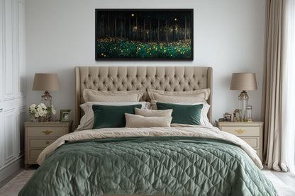 Dark Forest With Yellow Wildflowers Canvas Wall Art