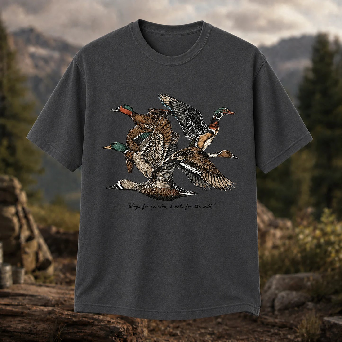 Flying Ducks T-Shirt, Vintage Waterfowl Hunting Tee