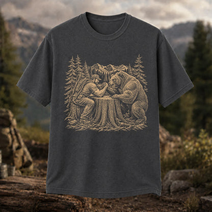 Hunter Arm Wrestling a Bear T-Shirt, Funny Wilderness Tee