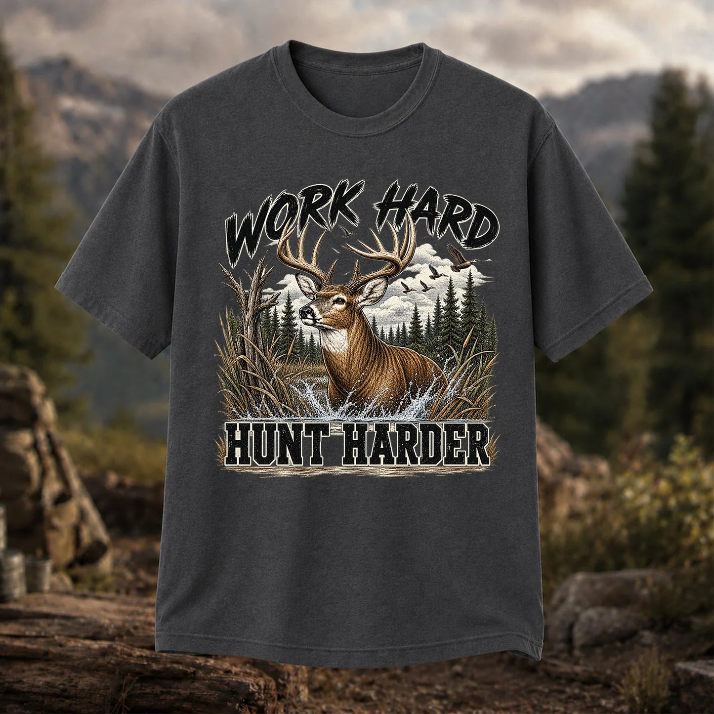 Work Hard Hunt Harder T-Shirt, Vintage Deer Hunting Tee