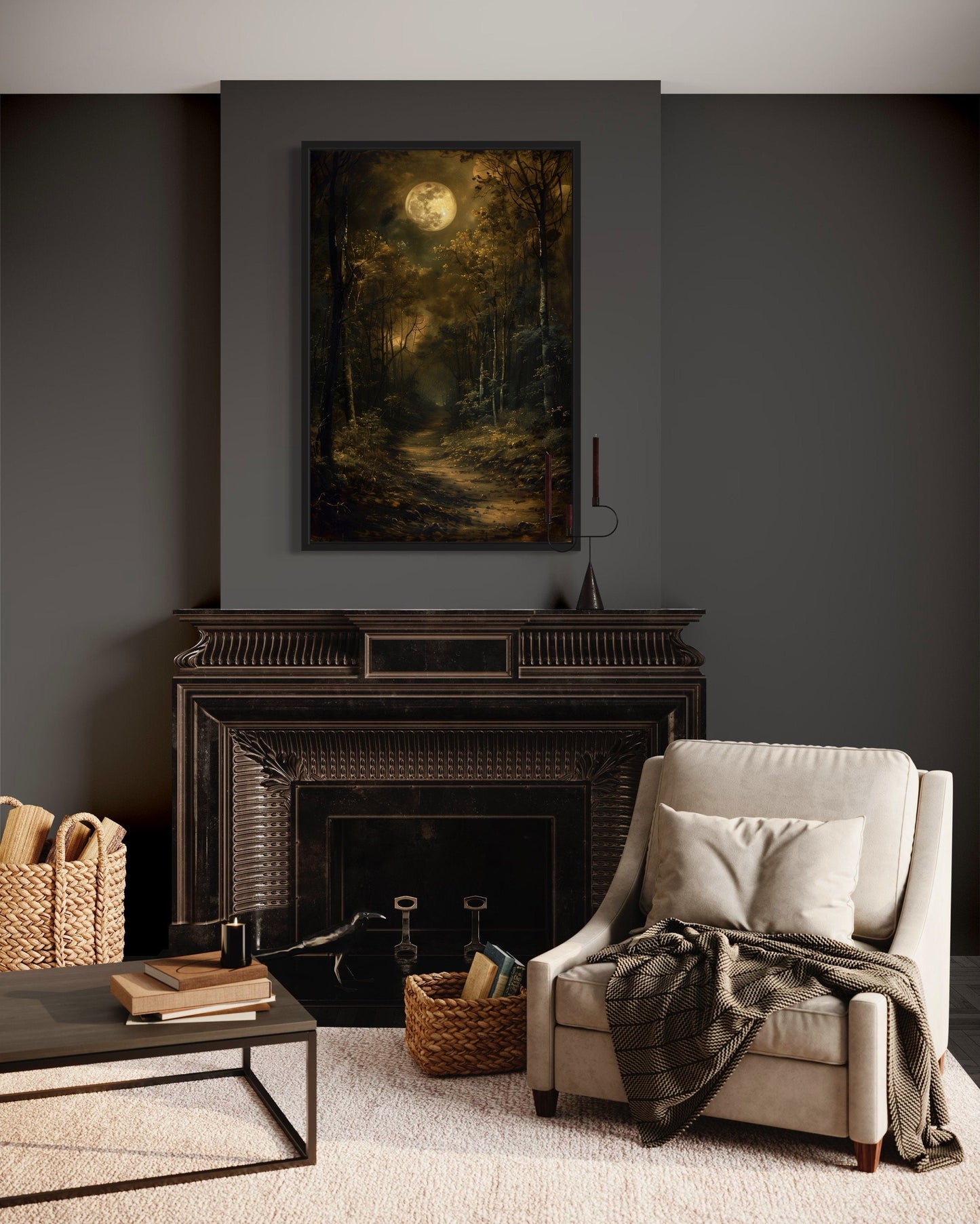 Dark Moonlit Gothic Forest Framed Halloween Wall Art