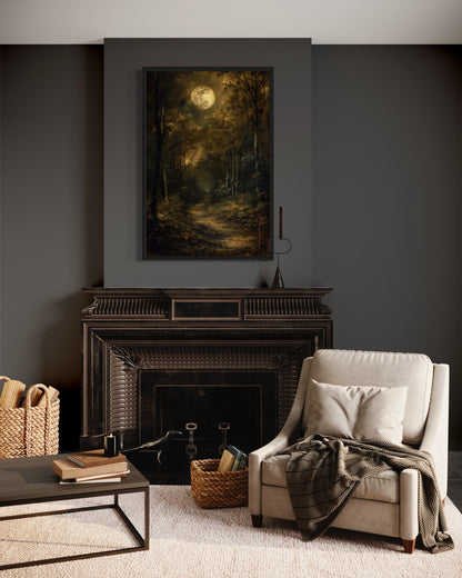 Dark Moonlit Gothic Forest Framed Halloween Wall Art