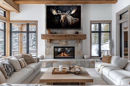 Dark Moose Painting Cabin Decor Framed Canvas Wall Art