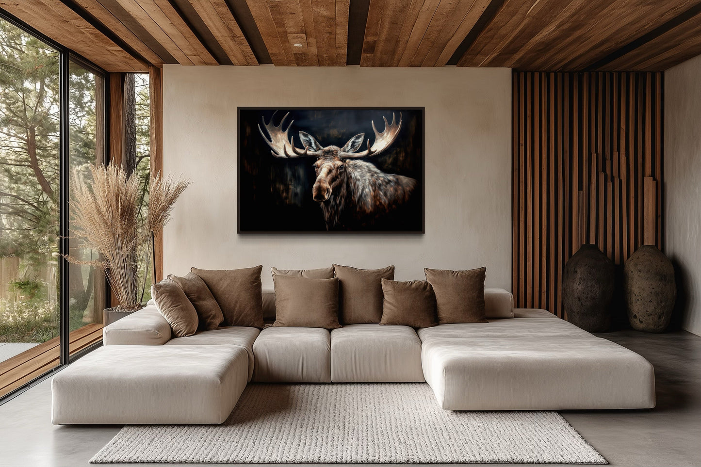 Dark Moose Painting Cabin Decor Framed Canvas Wall Art