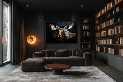 Dark Moose Painting Cabin Decor Framed Canvas Wall Art