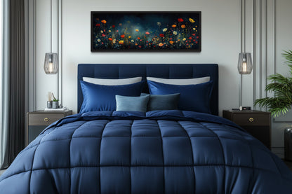 Dark Wildflowers Field Long Horizontal Over Bed Wall Art