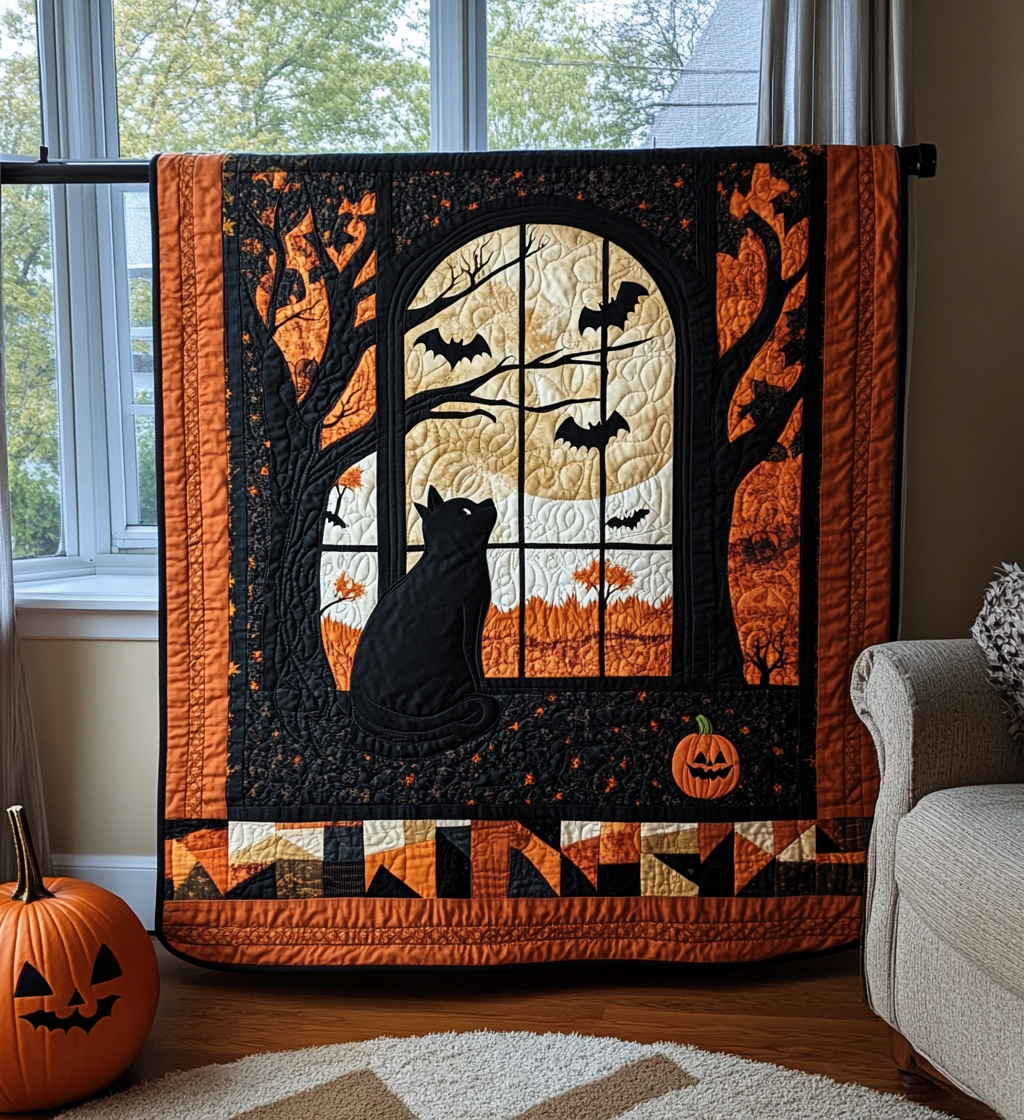 Dark Feline Night Quilted Blanket - Throw (55" x 60")