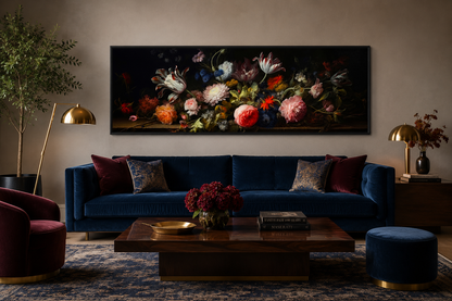 Dark Academia Antique Flowers Moody Horizontal Framed Canvas Wall Art