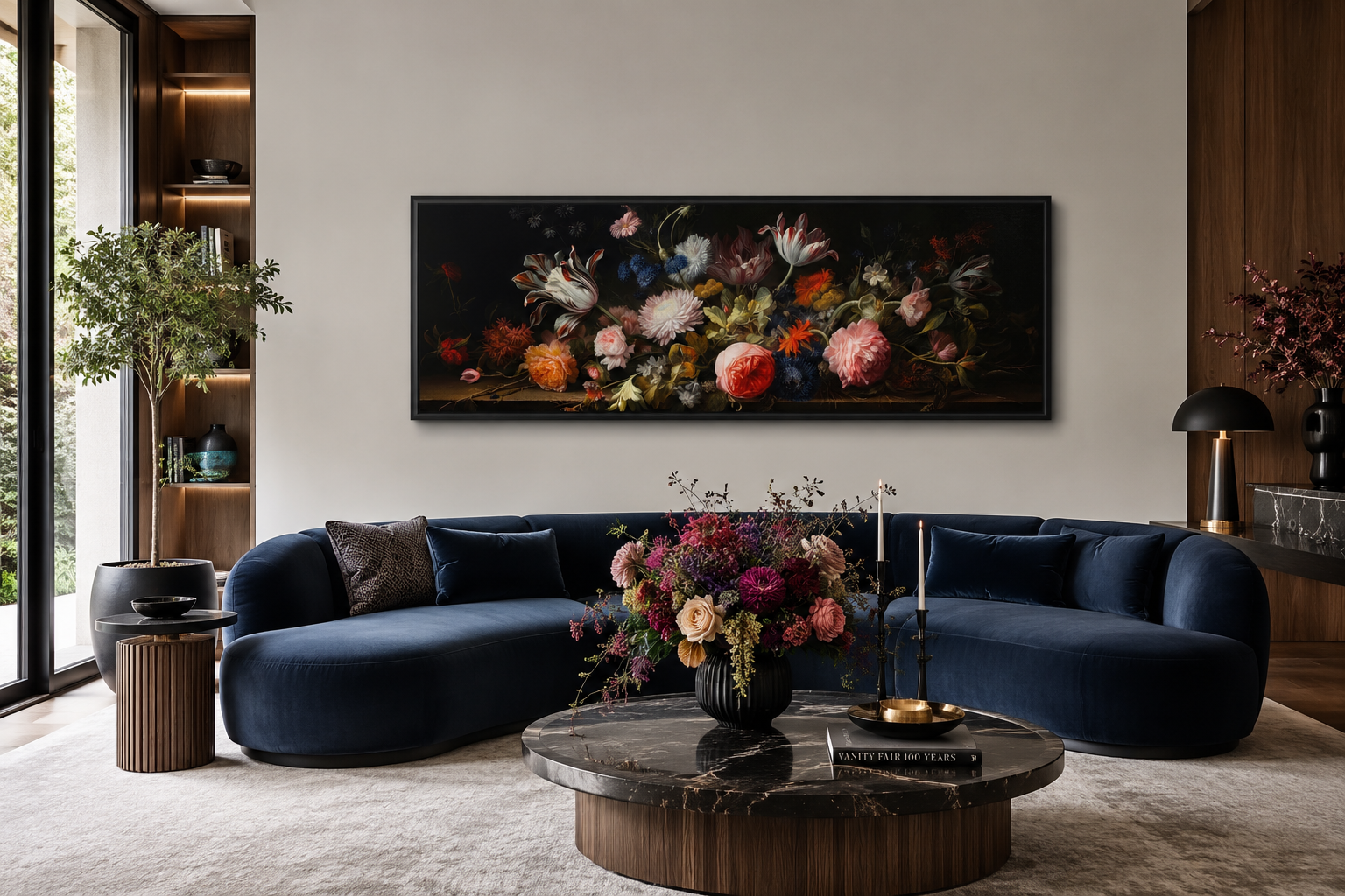Dark Academia Antique Flowers Moody Horizontal Framed Canvas Wall Art